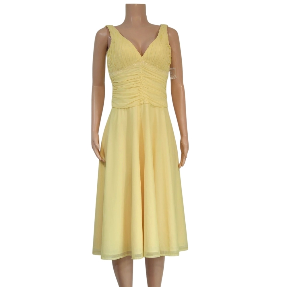 JS Boutique A-Line/Princess V-neck Chiffon Flowy Ruffle Beaded Dress Sz 6